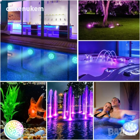 Комплект от 4 LED лампи за басейн RGB, IP68 водоустойчиви с дистанционно управление, снимка 7 - Басейни и аксесоари - 52300121