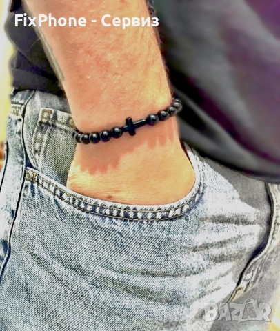 Унисекс гривна с мъниста и кръст, снимка 3 - Гривни - 52596546