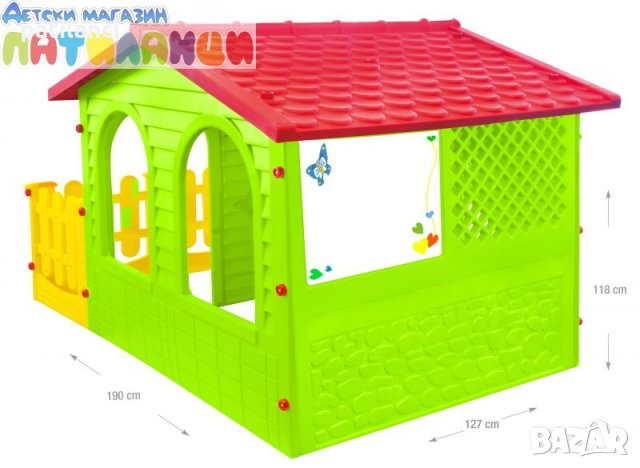 Детска градинска къща с ограда и дъска за рисуване Mochtoys 12243, снимка 2 - Други - 33094141