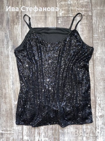 Черен нов еластичен парти коктейлен официален топ потник черни пайети, снимка 13 - Корсети, бюстиета, топове - 43057578