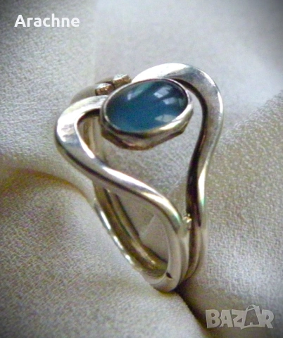 Сребърен пръстен с аквамарин в "сърце", снимка 3 - Пръстени - 49324474