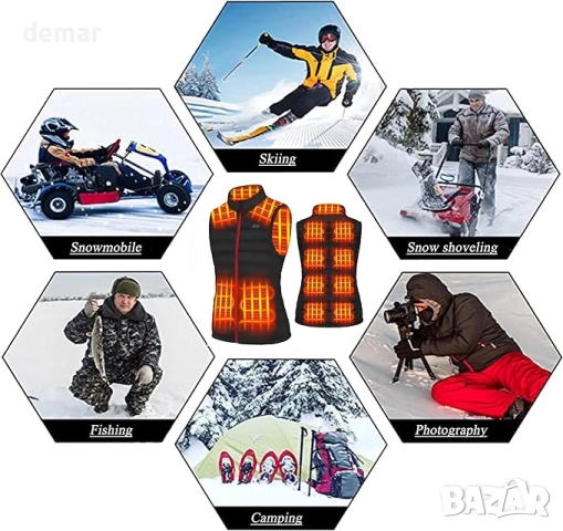 Дамска отопляема жилетка с батерия 10000 mAh, 13 зони, 3 нива, снимка 6 - Жилетки - 52410821