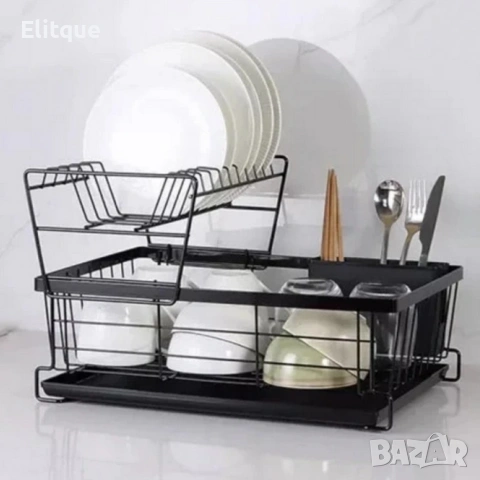 Двуетажен метален сушилник за съдове Cheffinger с отделение за прибори , снимка 3 - Други - 53179882