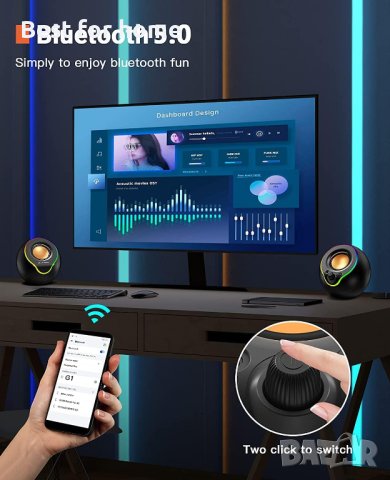 LENRUE PC RGB геймърски високоговорители с Bluetooth 5.0, 3,5 mm жак,10 W стерео звук, снимка 5 - Тонколони - 43426576