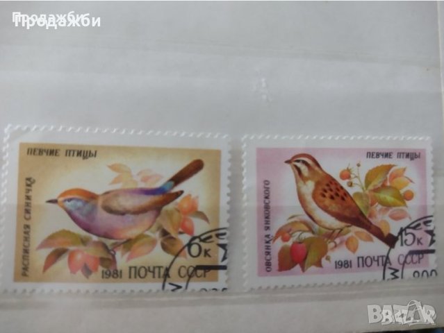 Красива колекция 2 бр. антични руски марки с птици от 1981 г.