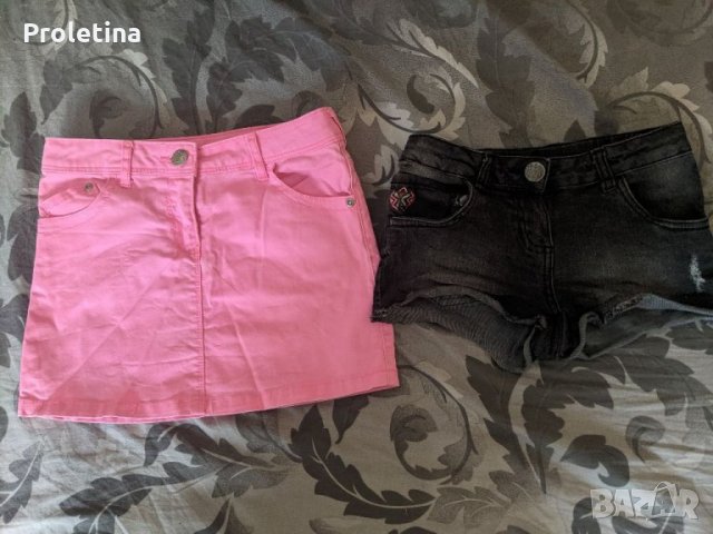 Къса розова пола дънкови панталонки момиче 128 140 размер
