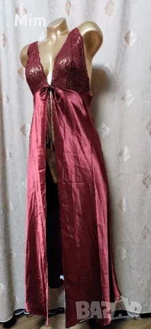 М Дълга сатенена нощница в бордо , снимка 4 - Нощници - 48265248