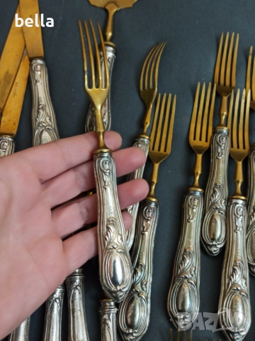 СТАР СРЕБЪРЕН КОМПЛЕКТ ПРИБОРИ С ПОЗЛАТА  -СОЛИНГЕН ,800 ПРОБА, снимка 17 - Антикварни и старинни предмети - 52791492