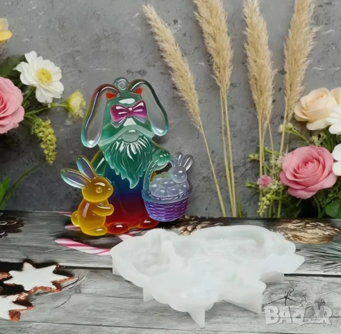 Молд Великден гном с кошница и заек, снимка 2 - Форми - 53412794