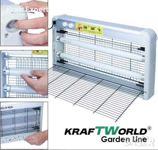 Мощна инсектицидна лампа KraftWorld 40W – Защита до 80 м² – UV лампа против комари и мухи, снимка 7 - Соларни лампи - 50641189