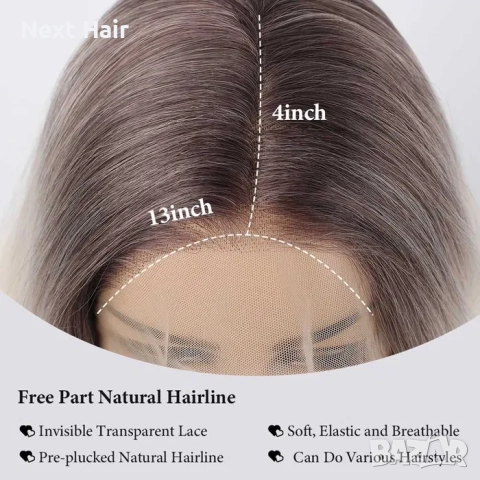 75 см Светло руса дантелена омбре перука с тъмни корени на път 13Х4, снимка 6 - Аксесоари за коса - 52878692