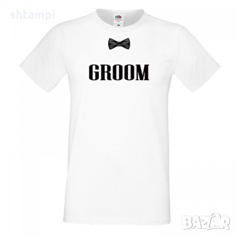 Мъжка тениска за ергенско парти GROOM bowtie за младоженец с папионка