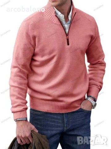 Ежедневен мъжки моден трикотажен пуловер с цип и ревер, 7цвята - 023 , снимка 4 - Пуловери - 43120580
