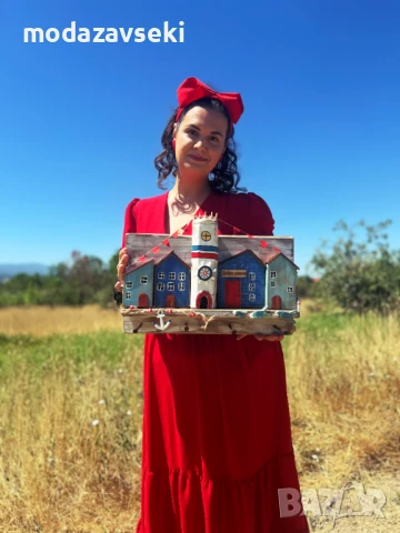 Дървена ръчно изработена закачалка морски къщички, снимка 3 - Декорация за дома - 50904347