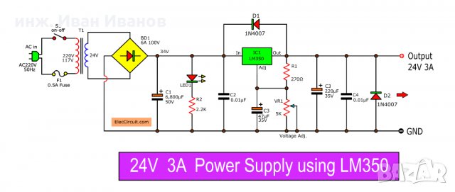 Линеен регулируем стабилизатор на напрежение LM350T от 1.2V до 33V ​с ток до 3А, снимка 4 - Друга електроника - 35325586