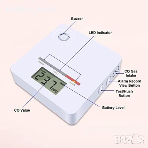 Нов Алармен детектор за въглероден оксид Аларма CO за дом офис на батерии, снимка 5 - Други стоки за дома - 40284507
