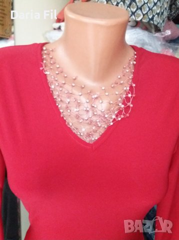 ЕФЕКТНА КЪСА червена рокля по тялото с красиво деколте с мрежа от сребристи камъчета, снимка 4 - Рокли - 43258388