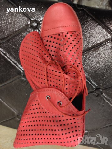 Червени естествена кожа летни ботуши , снимка 9 - Дамски ботуши - 36770499