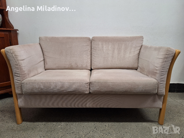 Скандинавски диван двойка с плюшен плат , снимка 1 - Дивани и мека мебел - 44878938