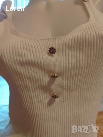 Подарявам!Бяло потниче с къдрички от рипса, снимка 3 - Потници - 50179322