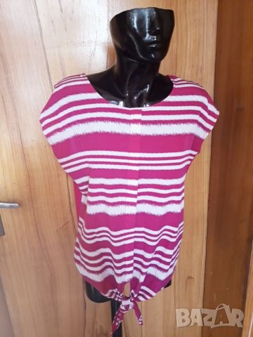 Цикламена тениска с връзки на бели линии Л, снимка 1