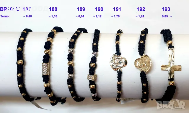 Златни гривни с червен, черен конец - Цена за 1 брой, снимка 2 - Гривни - 20847645