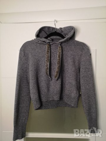 Разпродажба! Zara дамски къс топ с качулка, суичър блестящ с камъчета, М размер, снимка 1 - Блузи с дълъг ръкав и пуловери - 39338221