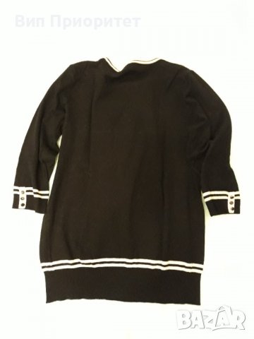 Свободна черна блуза 3/4 ръкав с бяла гарнитура и кокетни копчета сребърни, фино плетиво , снимка 10 - Блузи с дълъг ръкав и пуловери - 37414688