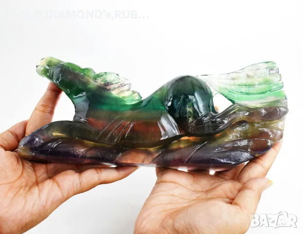 Флуорит ! Истински 5037,00 Cts многоцветен флуорит, ръчно резбован кон