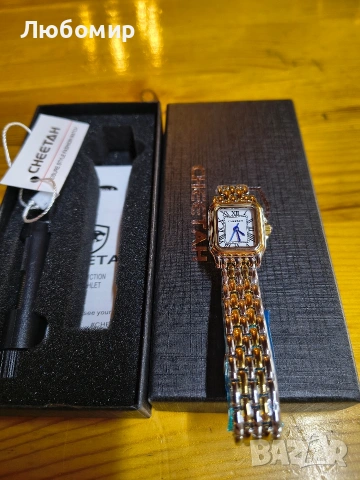 Дамски златни часовници CHEETAH с малка винтидж гривна, правоъгълен корпус, римски циферблат , снимка 4 - Дамски - 53172421