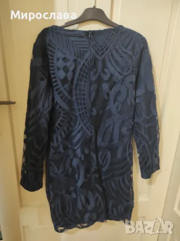 Синя рокля с дантелен мотив, снимка 2 - Рокли - 48212784