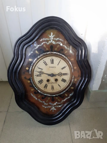 Прекрасен антикварен стенен часовник с интарзии от седеф, снимка 2 - Антикварни и старинни предмети - 50919163