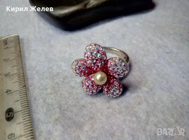 СКЪПОЦЕНЕН СРЕБЪРЕН ПРЪСТЕН ЦВЕТЕ СРЕБРО 925 с БЯЛА НАТУРАЛНА ПЕРЛА ЕМАЙЛ РАЗНОЦВЕТНИ КАМЪЧЕТА 49226, снимка 10 - Пръстени - 50024146