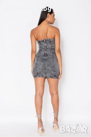 Сива дънкова рокля без презрамки, снимка 3 - Рокли - 37779243