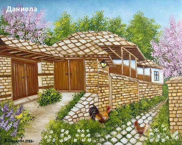 "Пролетно настроение в Лещен.", авторска картина с маслени бои.