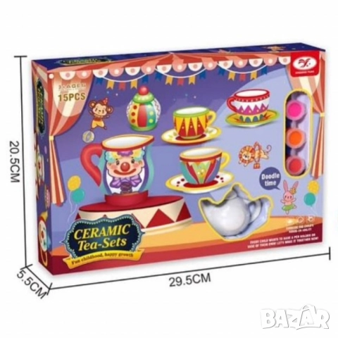 Направи си сам детски керамичен чаен комплект за оцветяване – 15 части, снимка 5 - Други - 52056146