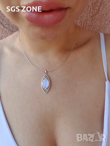 сребърна висулка с лунен камък, танзанит или розов опал