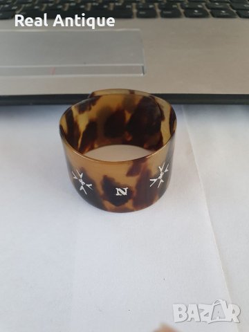 Антикварен пръстен за салфетки от черупка на костенурка набивки 