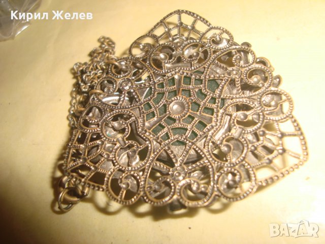 СТАРИННО ПОСРЕБРЕНО ФИЛИГРАННО АРТ ДЕКО КОЛИЕ със ЗЕЛЕН АХАТ и ХРИЗОЛИТ ЮВЕЛИРНА РЪЧНА РАБОТА 22957, снимка 10 - Антикварни и старинни предмети - 33395671