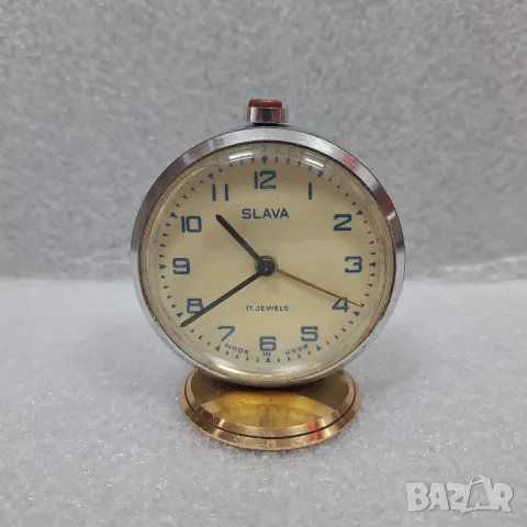 Механичен! Настолен Часовник SLAVA, 11rubis, СССР