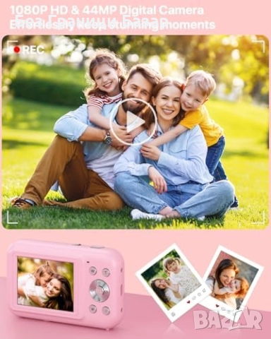 Нова Розова фото камера 1080P 44MP за деца и начинаещи с карта 32GB, снимка 6 - Камери - 52772524