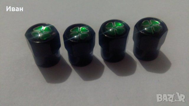 Метални зелени,черни,сиви,червени и сини капачки за вентили винтили зелени четирилистни детелини, снимка 2 - Аксесоари и консумативи - 27685298