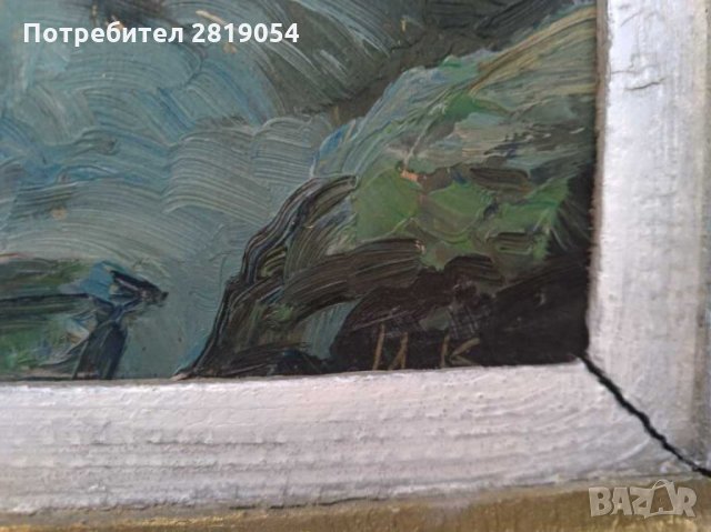 Стара българска картина масло върху платно подлепено или  картон,подпис инициали долу в ляво, снимка 3 - Картини - 32236330
