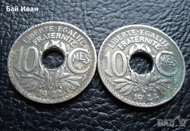 Стара монета 10 сантима 1922 г. и 1924 г. Франция - красавици !, снимка 4 - Нумизматика и бонистика - 42197936