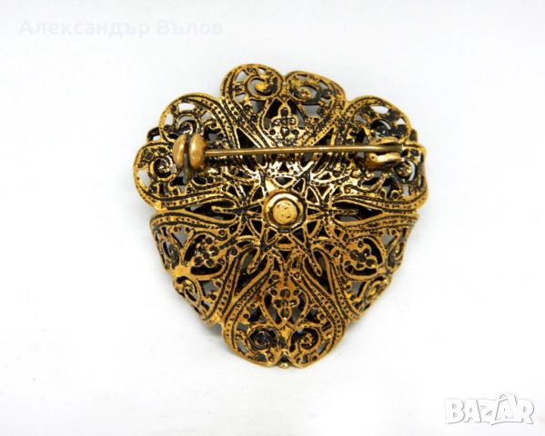 Стара Брошка Чехословакия Чешко Стъкло, снимка 3 - Антикварни и старинни предмети - 51614342