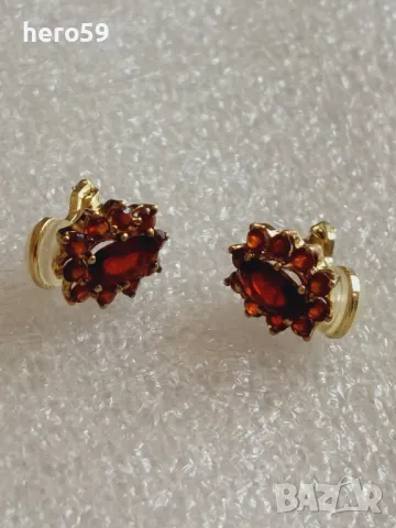 Златни дамски обеци с инкрустирани гранати злато 333, снимка 8 - Обеци - 49438657
