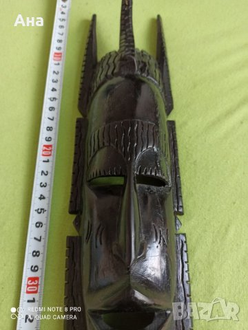 Изящна старинна африканска маска от абанос, снимка 2 - Други ценни предмети - 32240175