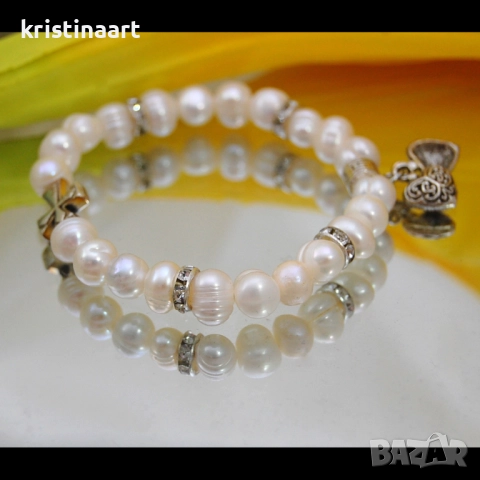 Гривна *Символ* от естествени бели перли, снимка 2 - Гривни - 52514500