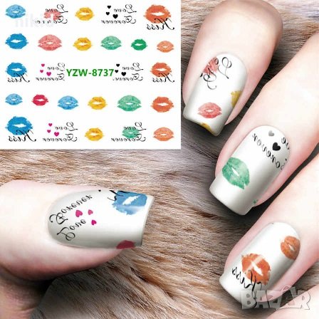 yzw-8737 цветни устни целувки слайдер ваденки водни стикери за нокти маникюр