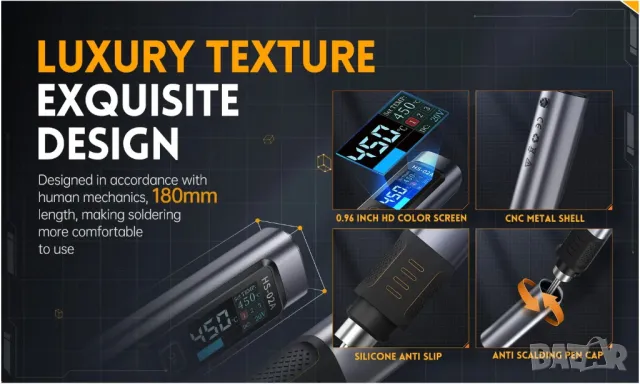 Преносим интелигентен поялник FNIRSI HS-02B / черен, снимка 10 - Поялници и запояване - 49823302